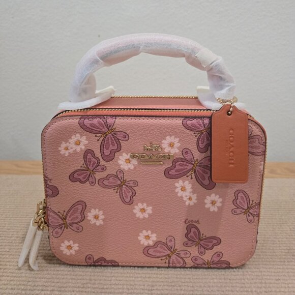 COACH CH213 - BOX CROSSBODY WITH LOVELY BUTTERFLY PRINT (GOLD/SHELL PINK MULTI)